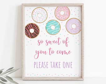 Pink Donut Birthday Party Favor Sign, Treat Sign, Donut Grow Up, Donut Birthday, Pink Purple, First Birthday, Printable, Download, A500