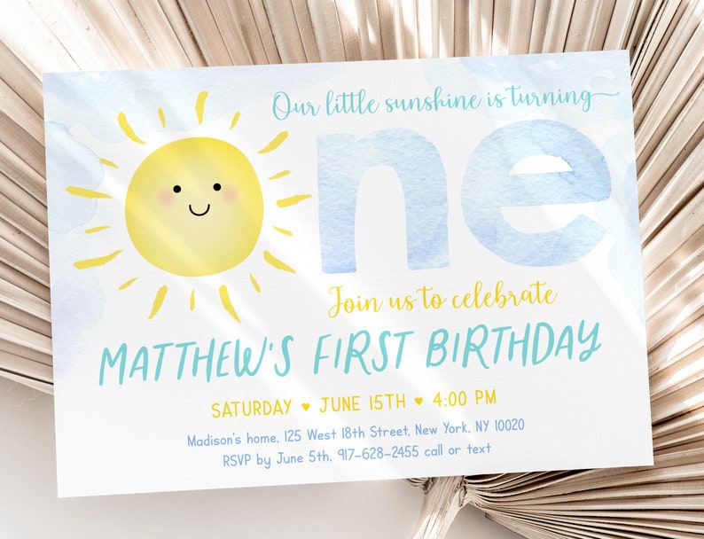 Editable Sunshine First Birthday Invitation Boy Sunshine Party Etsy