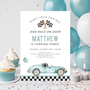 Editable Race Car Birthday Invitation Racing Birthday Invite Racing Party Blue Racing Car Boy Birthday Digital Download A688
