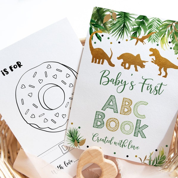 Dinosaur ABC Book Baby Shower Game Dinosaur Alphabet Coloring Book Baby's First ABC Book Baby Shower Coloring Pages Digital Download A498