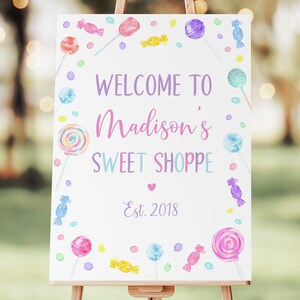 Editable Sweet Shop Birthday Welcome Sign Candy Birthday Welcome Sign Sweet Shop Party Lollipop Candies Girls Candy Party  Download A659