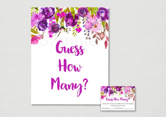 Purple Floral Guess How Many Baby Shower Game / Floral Baby Shower / Watercolor Floral / Candy Guessing Game / INSTANT DOWNLOAD A167 Il_570xn