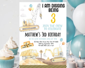 Editable Construction Birthday Invitation Construction Trucks Invite Digging Being 3 Boy Construction Party Digger Dump Truck Digital A665