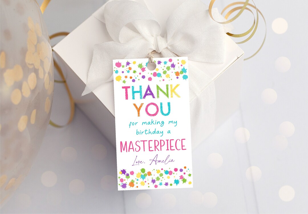 Editable Art Party Birthday Thank You Tag Favor Tag Girl - Etsy