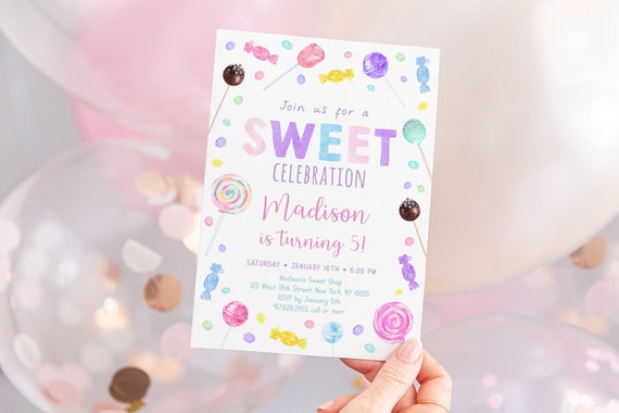 Editable Sweet Shop Birthday Invitation Sweets Birthday Invite Sweet Shop Party Candy Shop Lollipop Candies Digital Download A659 Il_570xn