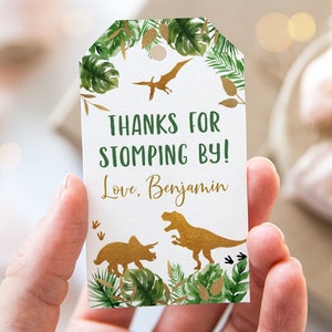 Dinosaur Birthday Thank You Tags, Dinosaur Baby Shower Thank You Tags, Gold Dinosaur, Dinosaur Safari, T- Rex, EDITABLE, Printable A498