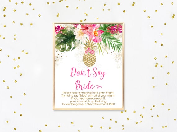 Don't Say Bride Game Pineapple Bridal Shower Pink Tropical Floral Gold Pineapple Digital Printable Instant Download B139 Il_570xn