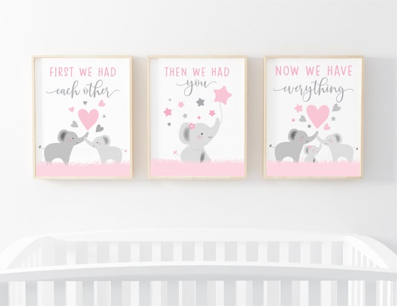Cute Pink Elephant Wall Art, Elephant Nursery, Girl Elephant Wall Art, Nursery Quote, First We Had Each Other, Pink & Grey Digital Printable Il_570xn