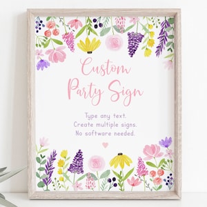 Editable Wildflower Birthday Sign Party Sign Little Wildflower Birthday Flower Birthday Pink Floral Garden Party Digital Download A672