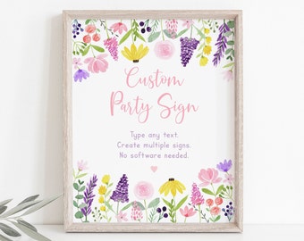 Editable Wildflower Birthday Sign Party Sign Little Wildflower Birthday Flower Birthday Pink Floral Garden Party Digital Download A672