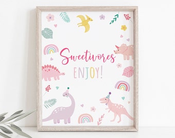 Pink Dinosaur Sweetivores Birthday Sign, Dessert Sign, Boho Dinosaur Birthday, Girl Dinosaur Party, Pastel Dinosaurs, Digital Download A736