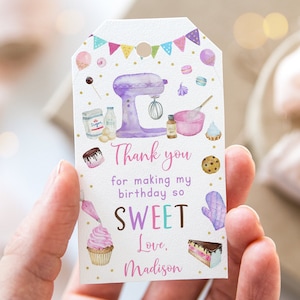 Editable Baking Birthday Thank You Tags Favor Tags Girls Baking Party Cooking Party Cookies Cake Cupcake Pink Gold Digital Download A624