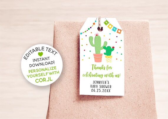 Cactus Fiesta Thank You Favor Tags / Fiesta Baby Shower Favor Tags / Succulent Baby Shower / Taco Bout A Baby / EDITABLE A504 Il_570xn