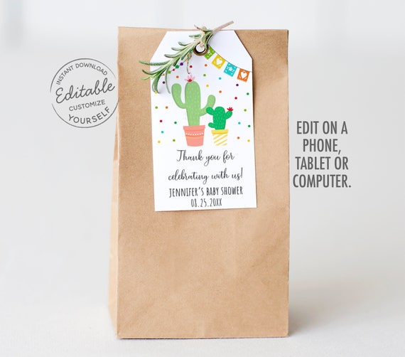 EDITABLE Fiesta Thank You Tags Favor Tags Fiesta Baby Shower Cactus Succulent Coed Baby Shower Digital Printable Instant Download A504 Il_570xn