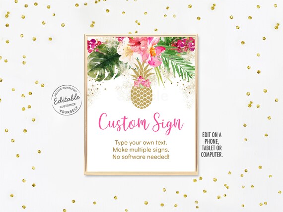 EDITABLE Pineapple Bridal Shower Sign Pink Tropical Floral Gold Pineapple Table Sign Digital Printable Instant Download Corjl B139 Il_570xn