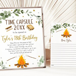 Editable S&#39;mores Birthday Time Capsule S&#39;mores First Birthday Camping Campfire Bonfire S&#39;mores Party Printable Digital Download A520