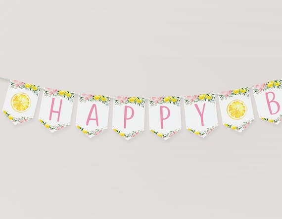 Editable Lemonade Birthday Banner Sunshine Lemonade and Fun Pink Lemonade Pink Gold Floral Girl Lemonade Party Digital Download A613 Il_570xn