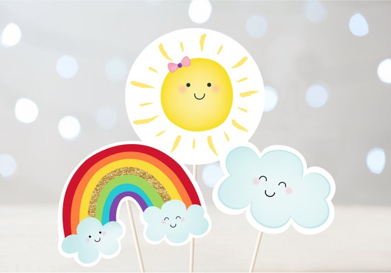 Rainbow Birthday Centerpiece Cake Topper Cut Outs Gold Rainbow Girl Rainbow Party Sunshine Clouds Digital Printable Instant Download A530 Il_570xn