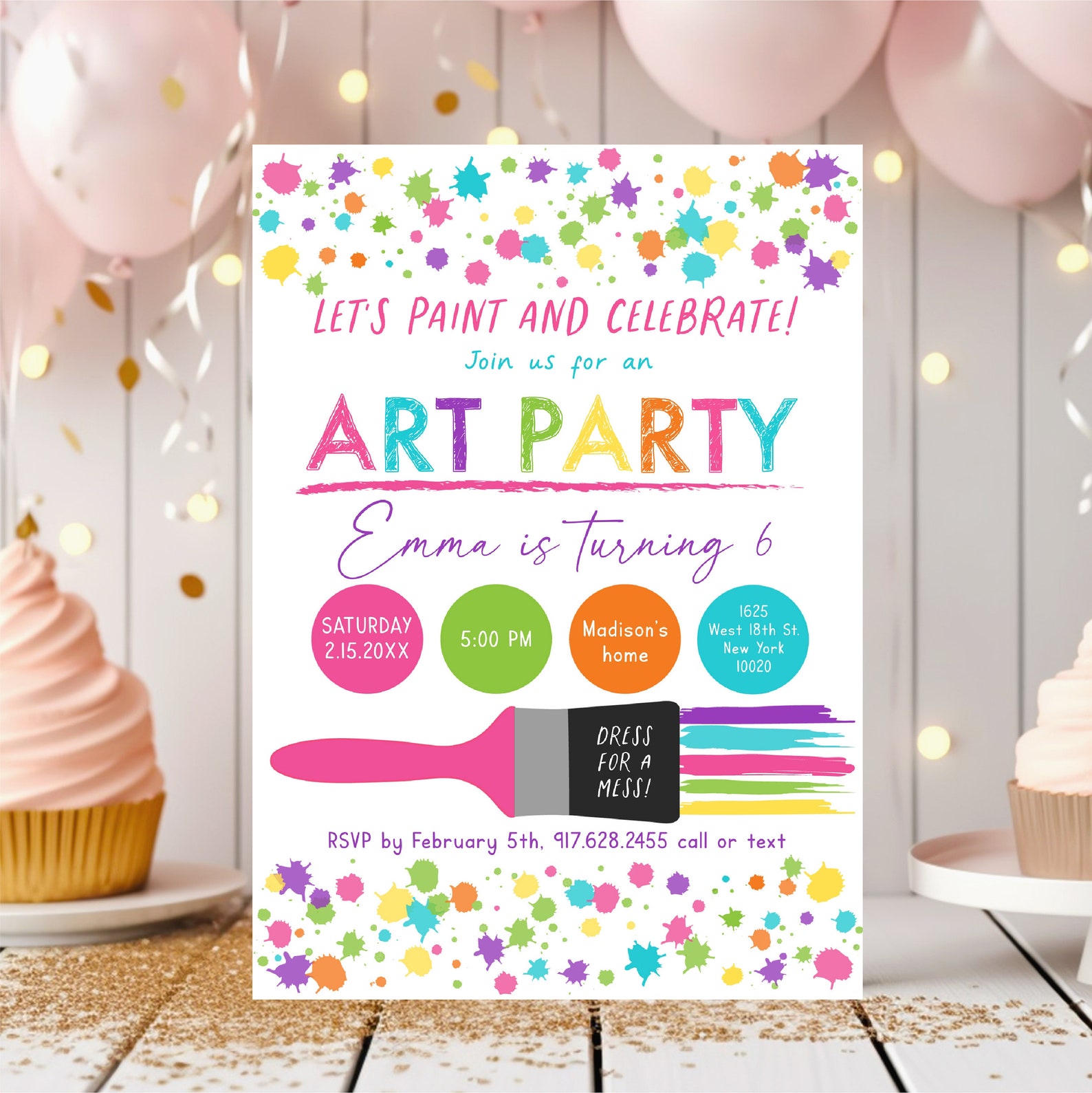 Editable Art Party Birthday Invitation Dress for A Mess Girl Art ...