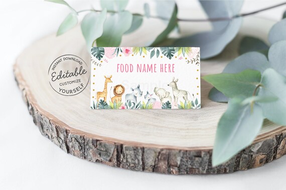 EDITABLE Pink Safari Baby Shower Tent Cards, Food Labels, Girl Safari Baby Shower, Jungle Baby Shower, Printable Instant Download A517 Il_570xn