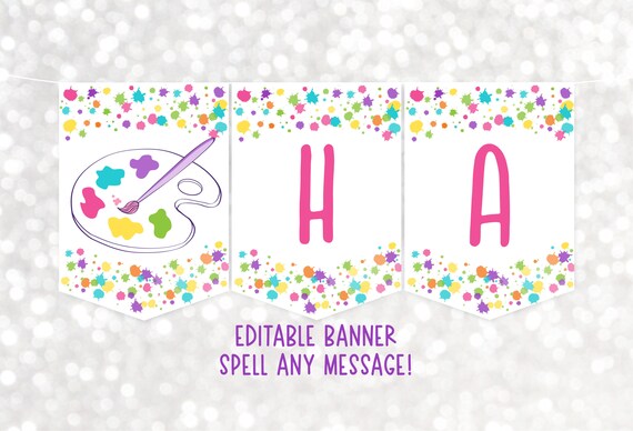 Editable Art Party Birthday Banner Dress For A Mess Girl Rainbow Art Party Paint Party Arts & Crafts Party Printable Digital Download A215 Il_570xn