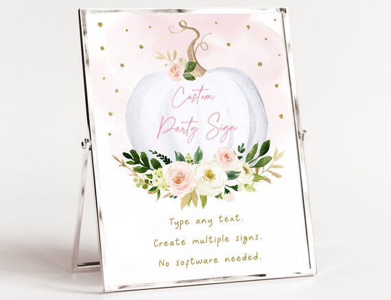 Editable Pumpkin Baby Shower Sign Table Sign Little Pumpkin Fall Pink Gold Pumpkin Girl Baby Shower Digital Printable Instant Download A580 Il_570xn