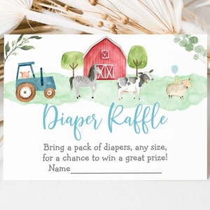 Farm Diaper Raffle Cards, Farm Baby Shower, Boy Farm Animal Barnyard Baby Shower, Greenery, Printable, Digital Instant Download A511
