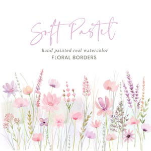 Clipart de aquarela de flores silvestres, delicadas flores silvestres da primavera, bordas de flores silvestres, flores silvestres, clipart de casamento, rosa pastel roxo, baixar
