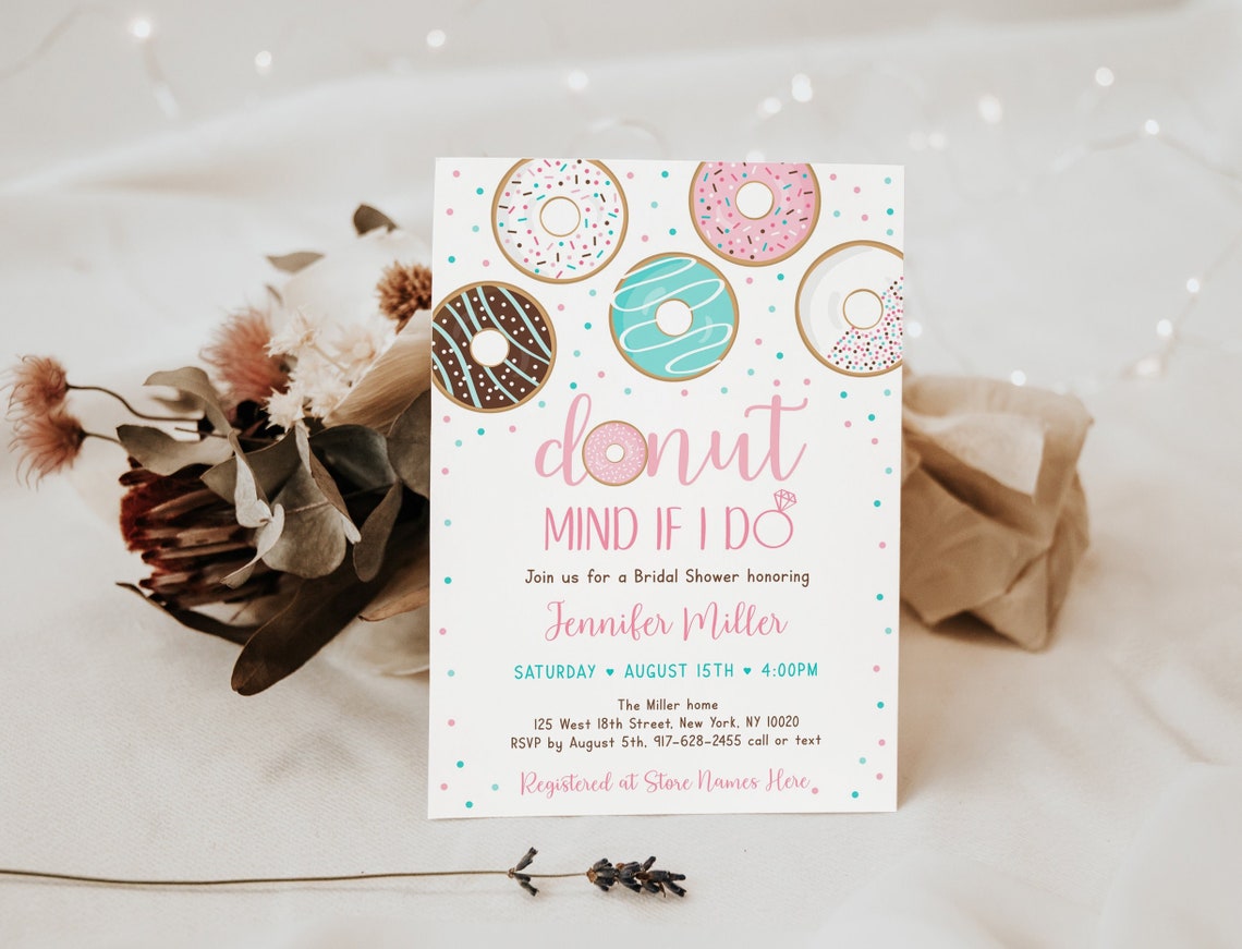 Editable Donut Mind If I Do Bridal Shower Invitation Donut image 1