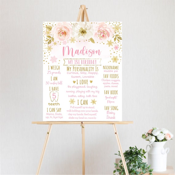 Winter ONEderland Birthday Poster Pink And Gold Winter ONEderland 1st Birthday Milestone Poster Instant Download Editable File Corjl 1K