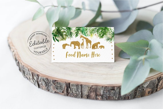 EDITABLE Gold Safari Baby Shower Tent Cards, Food Labels, Safari Animals, Jungle Baby Shower, Gold Glitter, Digital Instant Download A475 Il_570xn