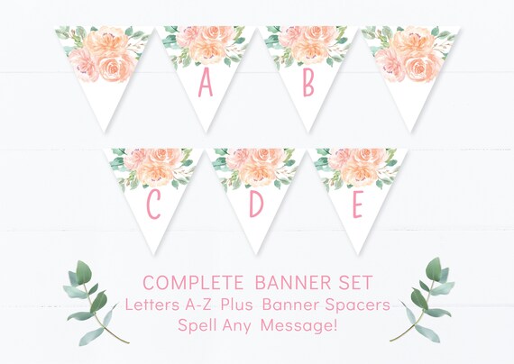 Blush Floral Baby Shower Banner Pink Floral Peach Floral Girl Baby Shower Letters A-Z PRINTABLE Digital Instant Download A503 Il_570xn