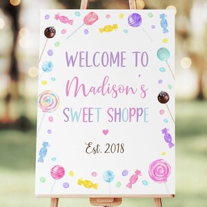 Editable Sweet Shop Birthday Welcome Sign Candy Birthday Welcome Sign Sweet Shop Party Lollipop Candies Girls Candy Party  Download A659
