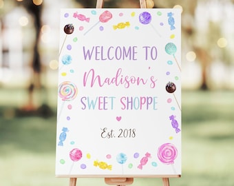 Editable Sweet Shop Birthday Welcome Sign Candy Birthday Welcome Sign Sweet Shop Party Lollipop Candies Girls Candy Party  Download A659