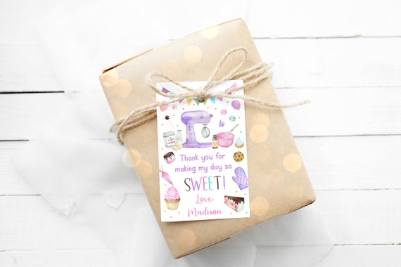 Editable Baking Birthday Thank You Tags Favor Tags Girls Baking Party Cooking Party Cookies Cake Cupcake Pink Gold Digital Download A624 Il_570xn
