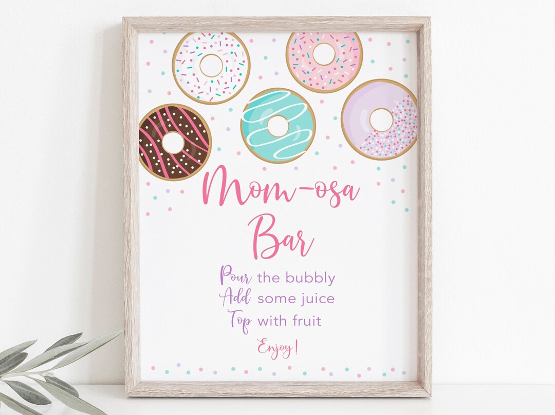 Donut Mimosa Bar Sign, Donut Baby Shower, Pink Donut, Donuts &amp; Diapers ...