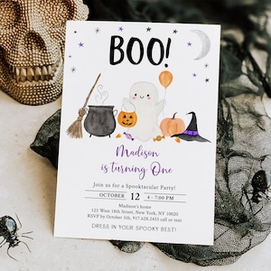Editable Boo Ghost Birthday Invitation Spooktacular Birthday Invite Girl Ghost Pumpkin Halloween Party Digital Download A702
