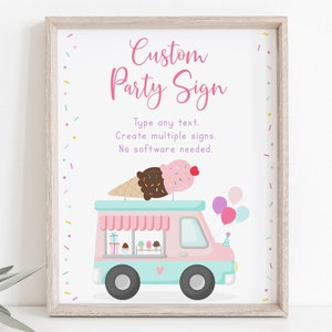 Editable Pink Ice Cream Truck Birthday Sign Ice Cream Truck Party Sign Girls Ice Cream Party Ice Cream Cone Printable Instant Download A553