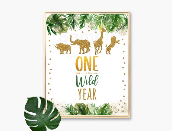 One Wild Year Gold Safari First Birthday Sign, Wild One Birthday, Safari Birthday, Safari Animals, Jungle Animal, Boy Safari, Printable A476 Il_570xn