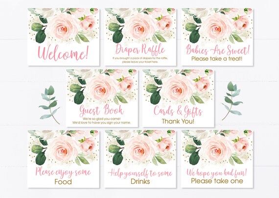 Blush Pink Floral Baby Shower Table Signs Blush & Gold Floral Girl Baby Shower 8 Printable Signs Digital Instant Download A492 Il_570xn