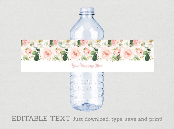 Blush Pink Floral Baby Shower Water Bottle Labels / Blush & Gold Floral Baby Shower / EDITABLE PDF A492 Il_570xn