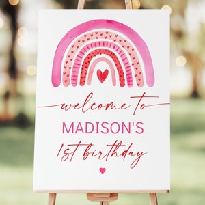 Editable Sweetheart Rainbow Birthday Welcome Sign Boho Rainbow Hearts Rainbow First Birthday Valentine's Birthday Valentine's Day Party A721