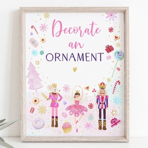 Sugar Plum Fairy Decorate an Ornament Sign Land of Sweets Nutcracker Pink Gold Winter Girl Birthday Pink Digital Download A653