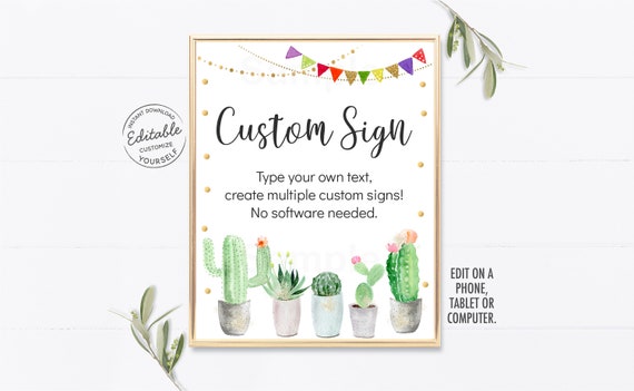 EDITABLE Fiesta Bridal Shower Sign Fiesta Table Sign Couples Bridal Shower Fiesta Cactus Succulent Printable Digital Instant Download B144 Il_570xn
