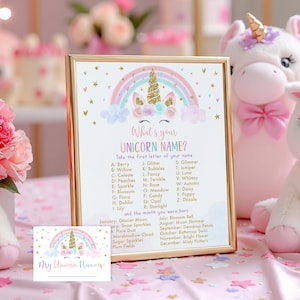 What&#39;s Your Unicorn Name Game Unicorn Birthday Rainbow Unicorn Pink Gold Pastel Floral Unicorn Party Party Activity Digital A582