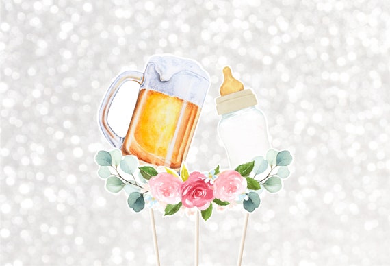Baby Is Brewing Baby Shower Centerpiece Cake Topper Cut Outs Beer Baby Shower Pink Gold Floral Baby Girl Printable Digital Download A595 Il_570xn
