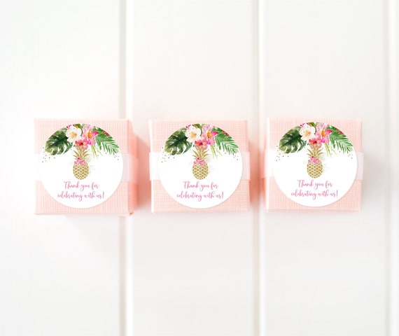 EDITABLE Pineapple Baby Shower Thank You Tags, Favor Tags, Pink Tropical Floral Gold Pineapple, Digital Printable Instant Download A494 Il_570xn