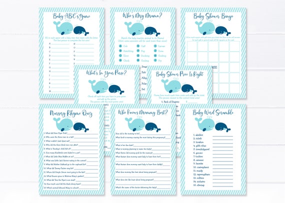 Whale Baby Shower Games Package Nautical Baby Shower Boy Baby Shower Games Bundle 8 Printable Games Digital Instant Download A160 Il_570xn