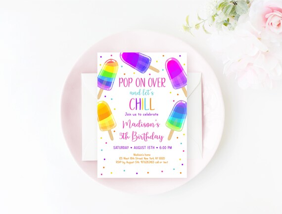 Editable Popsicle Birthday Invitation Rainbow Popsicle Birthday Invite Girl Popsicle Party Ice Cream Pink Pop On Over Digital Download A619 Il_570xn