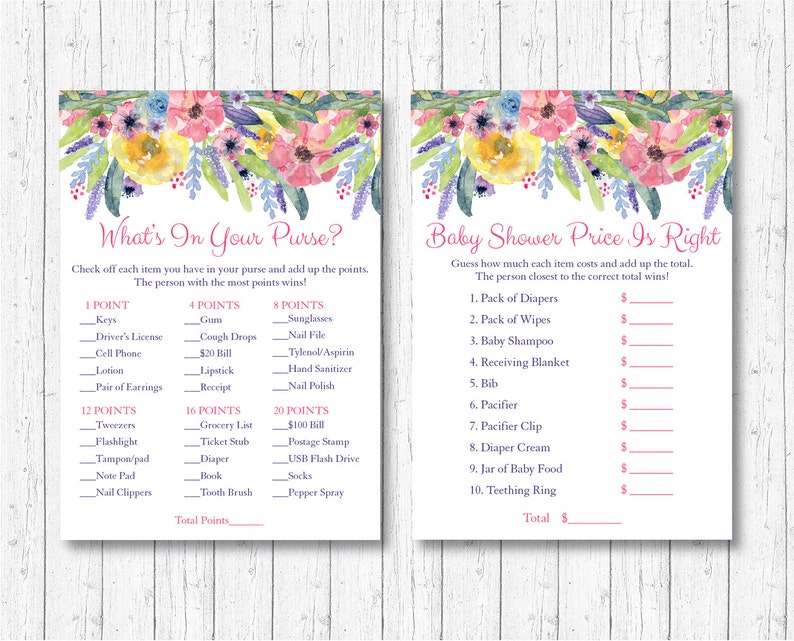 Rustic Floral Baby Shower Games Package Floral Baby Shower Watercolor Floral 8 Printable Games INSTANT DOWNLOAD A385